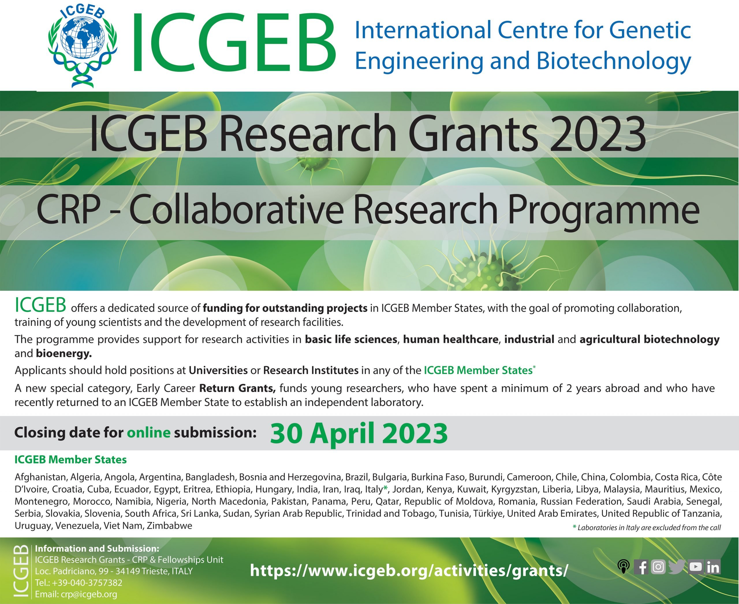 ICGEB CRP Call 2023