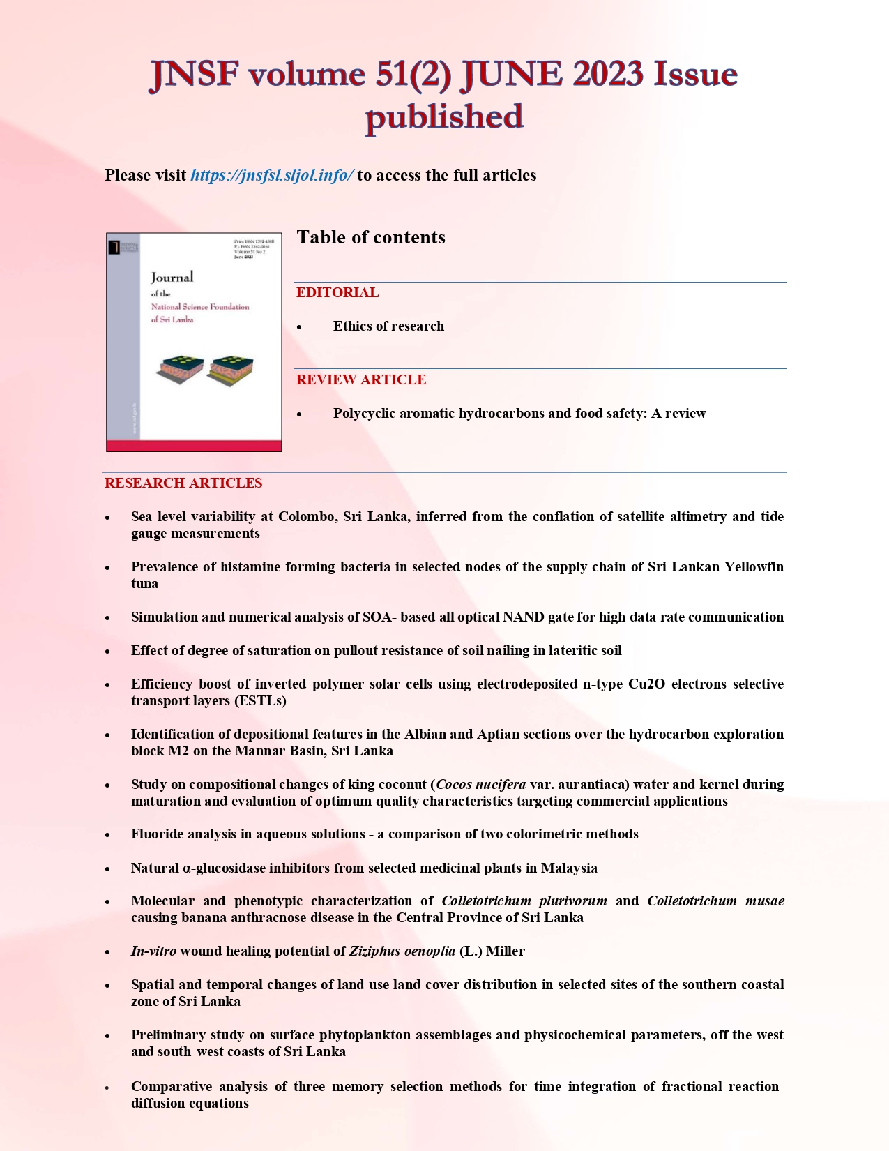 JNSF Volume 51, No 2, June 2023 Issue Published