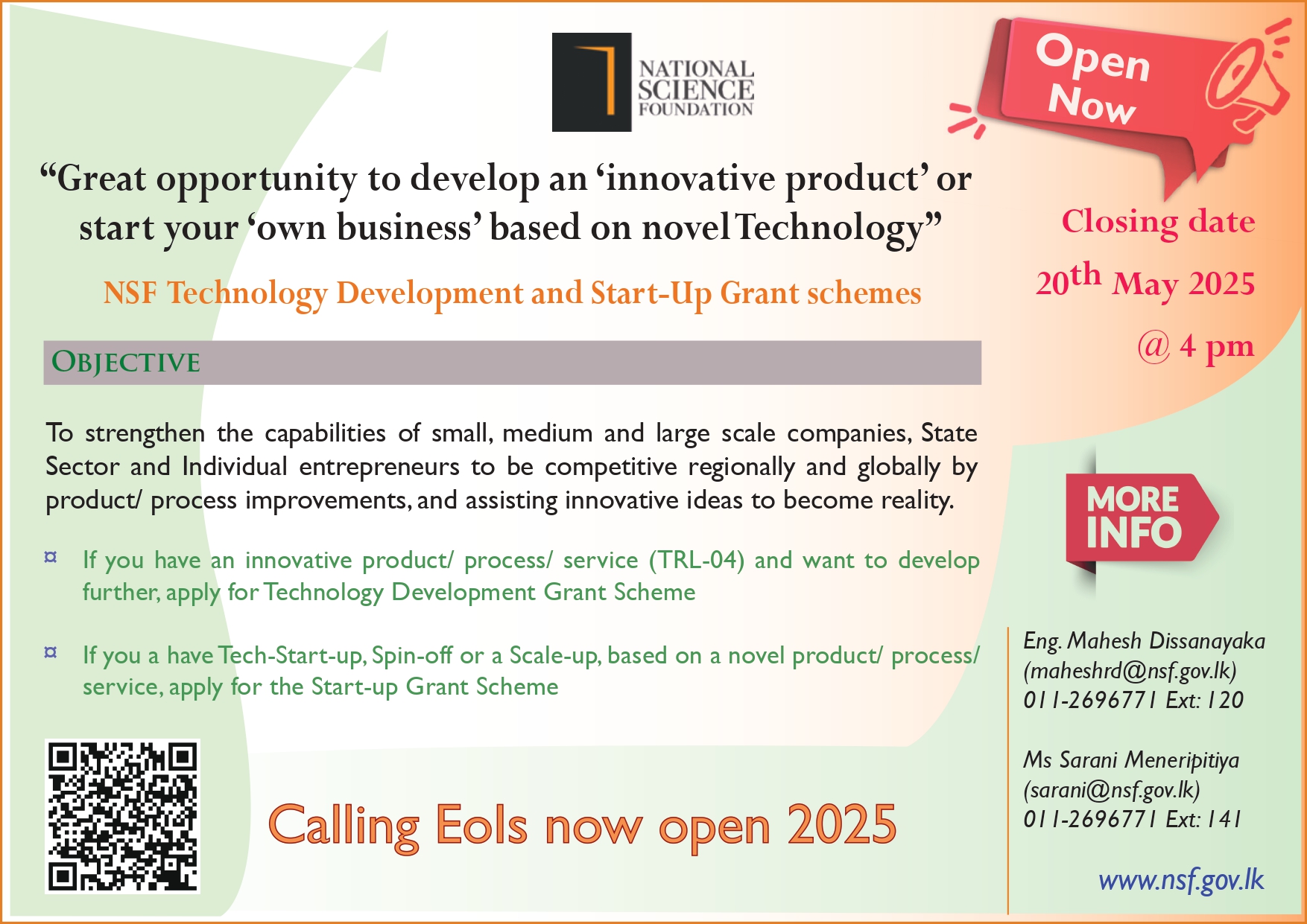 NSF Technology Development and Start-Up Grant schemes are now open