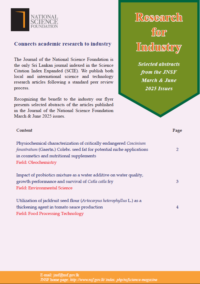 Research for industry (Selected abstracts from the JNSF March &amp; June 2025 Issues)