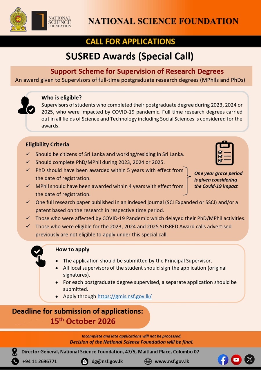 Call for Applications Support Scheme for Supervision of Research Degrees (Special Call) 