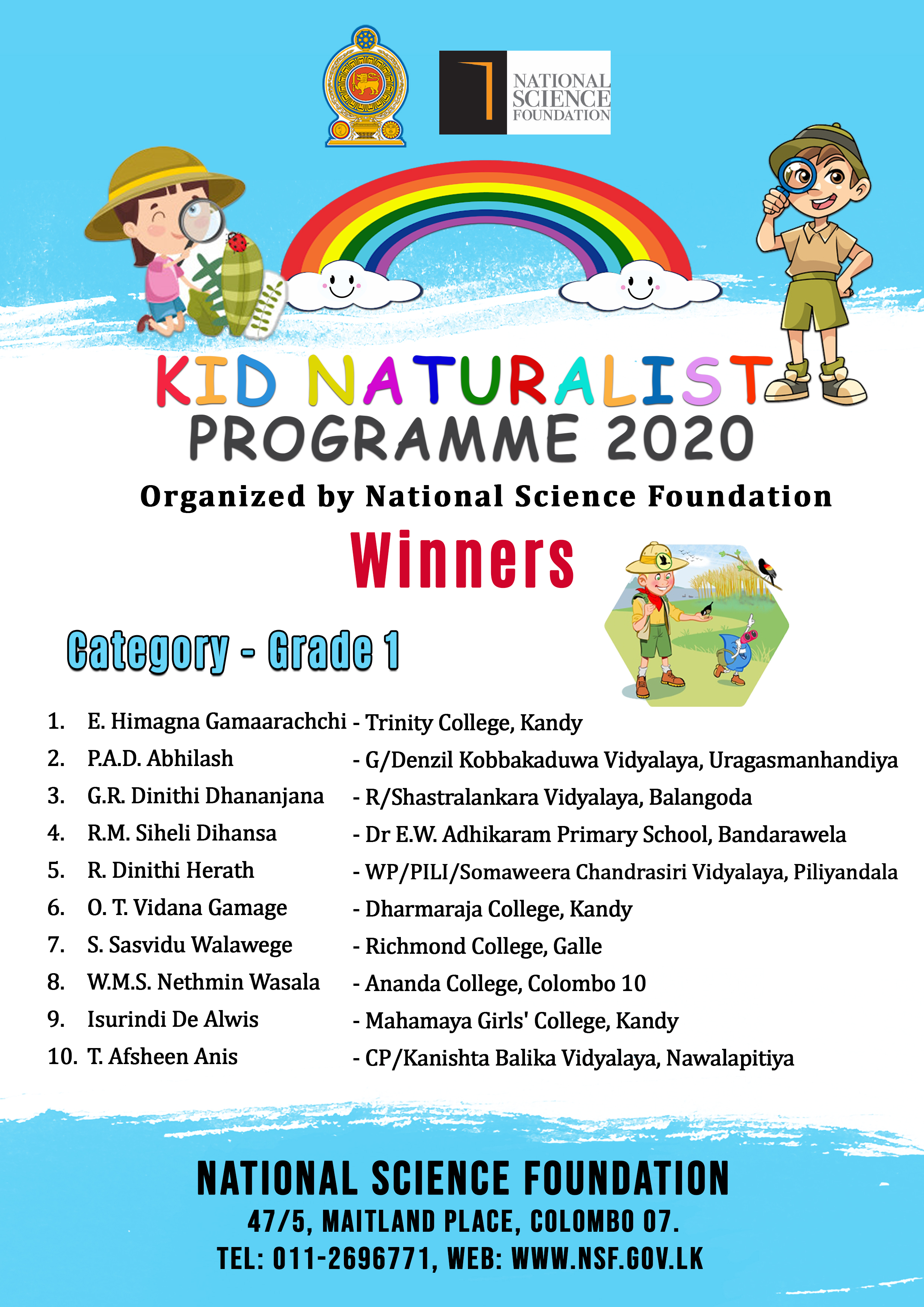 Kid Naturalist Program Winners 2020 - Grade 1