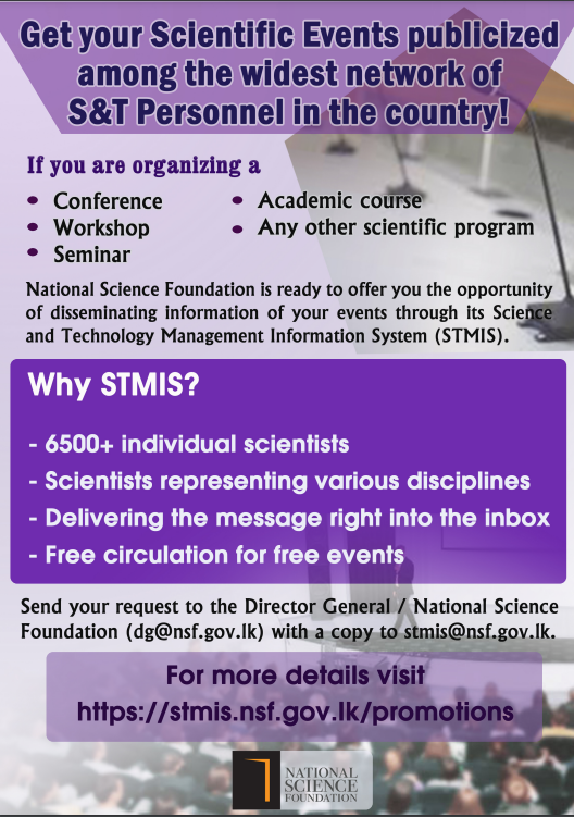 Get your Scientific Events publicized among the widest network of S &amp; T Personnel in the country!